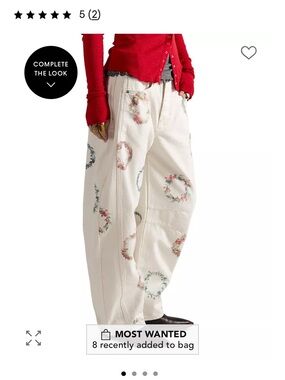 Free people Good Luck barrel Watercolor Printed Relaxed Jeans NWT